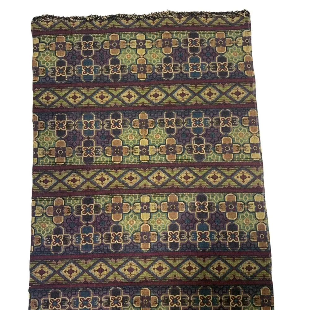 Vintage Geometric Tapestry Fabric Remnant Panel Kilim Style 25x16.25in
